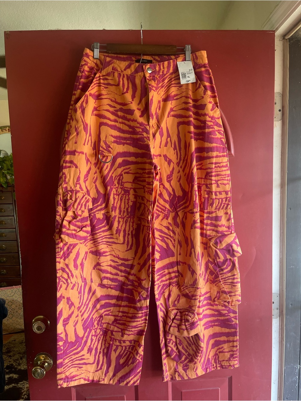 Forever 21 Orange and Magenta Zebra Print Wide Leg Pants